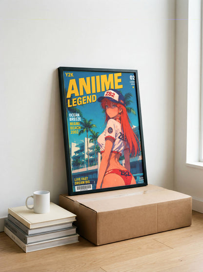 Y2K Summer Beach Poster | Retro Anime Art Print | Miami Ocean Breeze Wall Decor | Coastal Aesthetic Room Decor