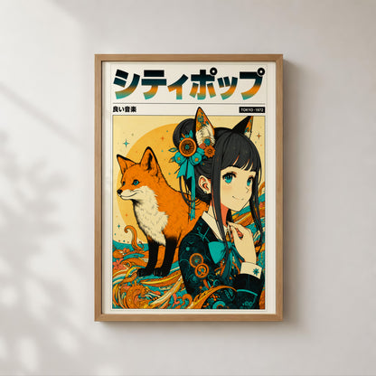 Sakura Fox Spirit Poster | Anime Inspired Wall Decor