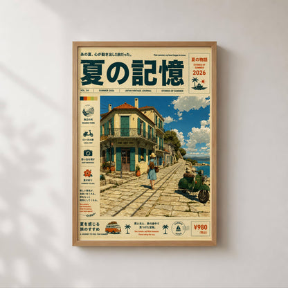 Seaside Promenade Reverie – Y2K Mediterranean Coast Poster, Oceanfront Village Walk, Vintage Summer Travel Wall Art