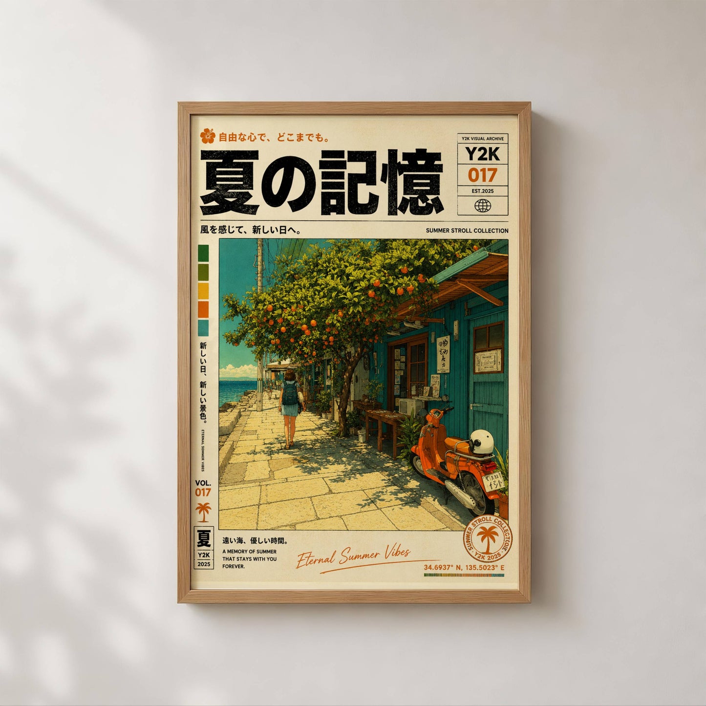 Azure Coast Hideaway – Vintage Scooter Poster, Mediterranean Seaside Street, Y2K Summer Archive, Retro Travel Wall Art