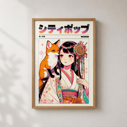 Japanese Fox Spirit Anime Poster | Kitsune Wall Art Print