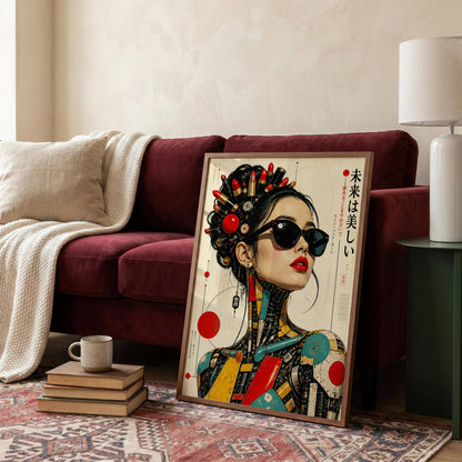 Affiche Femme Cyberpunk Japonaise | Portrait Futuriste | Poster Mode Avant-Garde | Art Mural Sci-Fi | Décoration Contemporaine