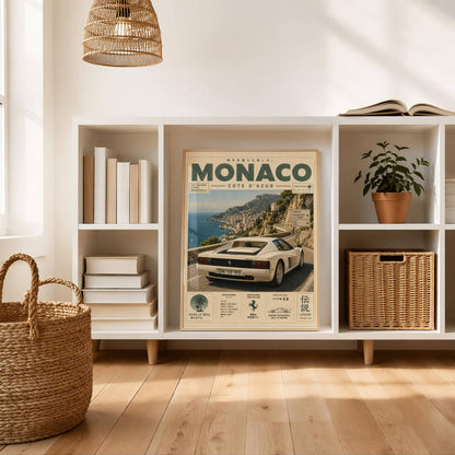 Ferrari Testarossa Monaco Riviera Poster – Affiche Vintage Côte d’Azur & Supercar Italienne