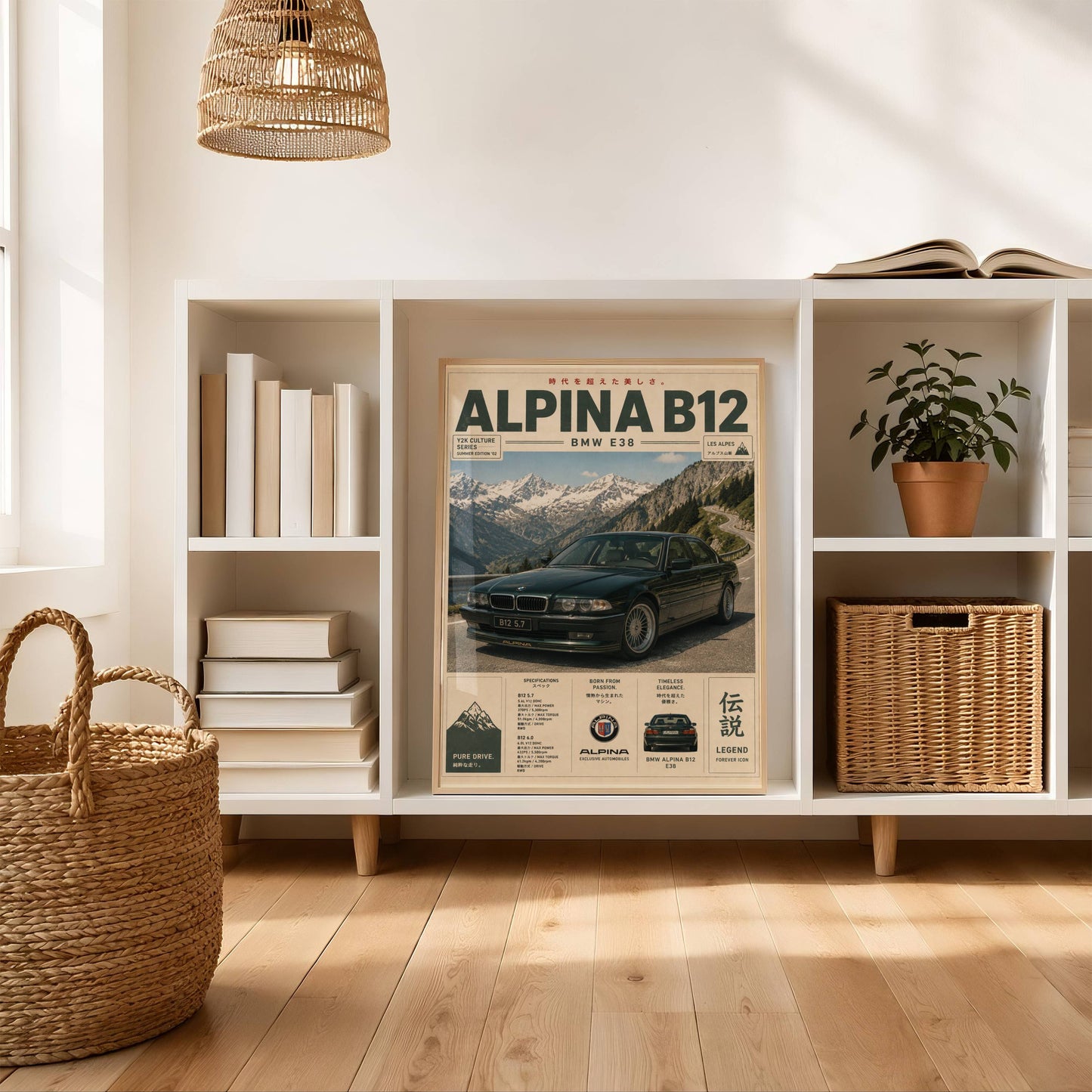BMW Alpina B12 E38 Mountain Pass Poster – Affiche Automobile Vintage Alpes & Youngtimer de Prestige