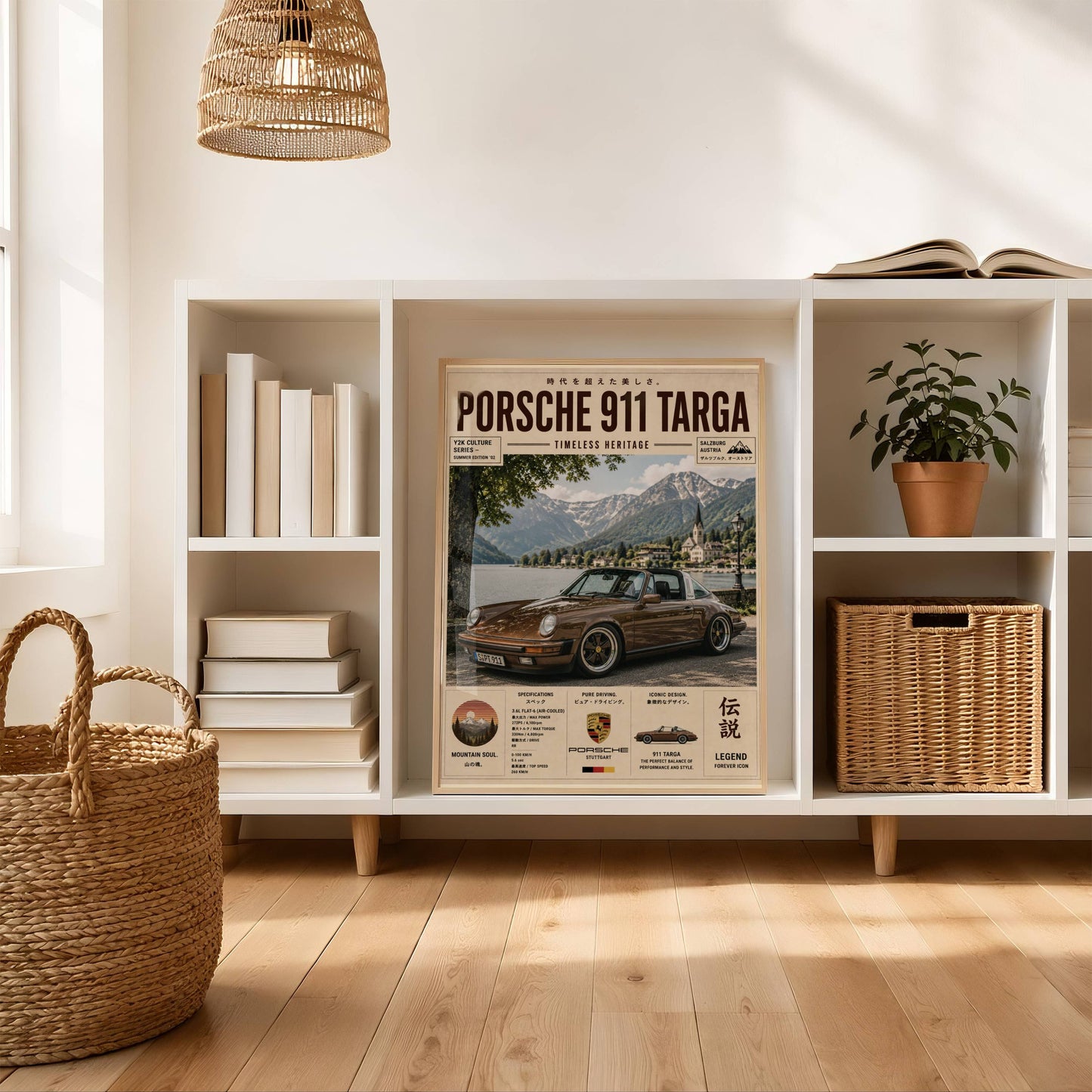 Porsche 911 Targa Alpine Escape Poster – Affiche Vintage Automobile Classique & Paysages de Montagne