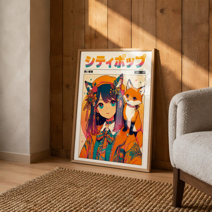 Vintage Kitsune Wall Art | Japanese Anime Poster