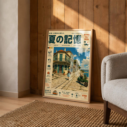 Seaside Promenade Reverie – Y2K Mediterranean Coast Poster, Oceanfront Village Walk, Vintage Summer Travel Wall Art