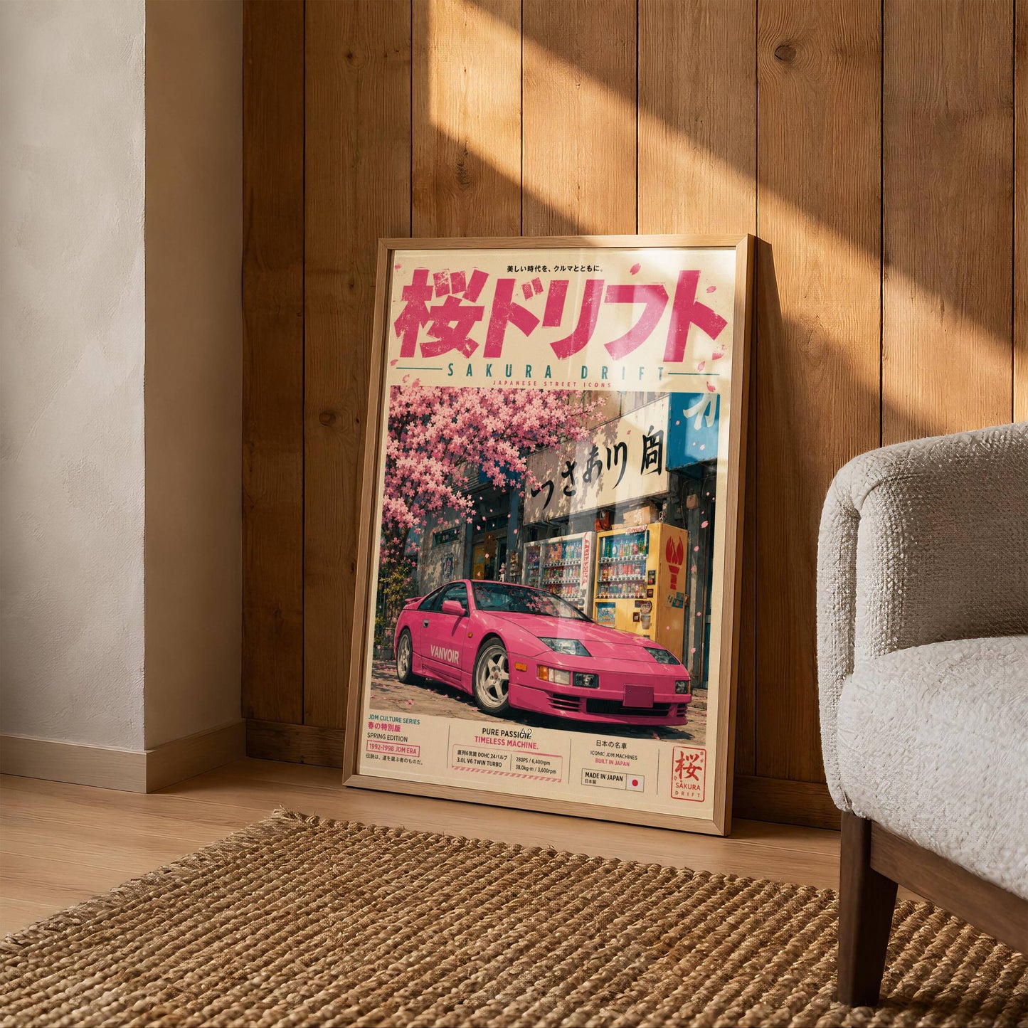 Nissan 300ZX Sakura Drift Poster Vintage – Affiche JDM Japonaise Y2K Rétro