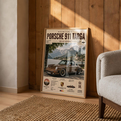 Porsche 911 Targa Alpine Escape Poster – Affiche Vintage Automobile Classique & Paysages de Montagne