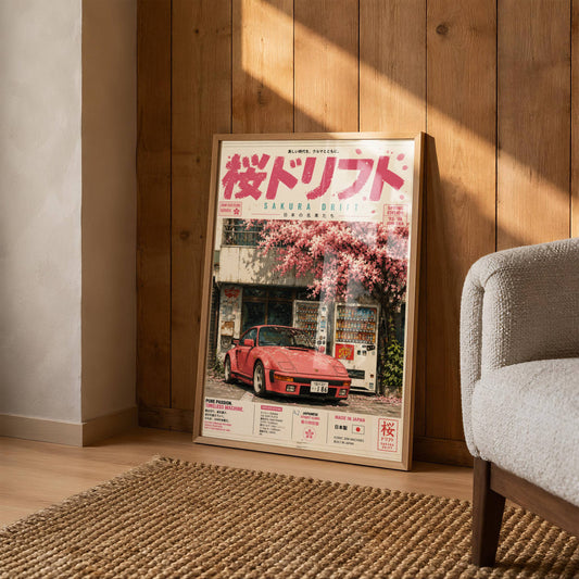 Porsche 944 Sakura Drift Poster Vintage – Affiche JDM Japonaise Rétro Y2K