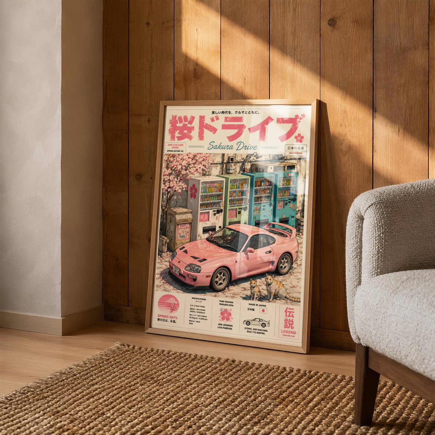 Toyota Supra MK4 Sakura Drive Poster – Affiche JDM Japonaise Vintage Rose Style Magazine