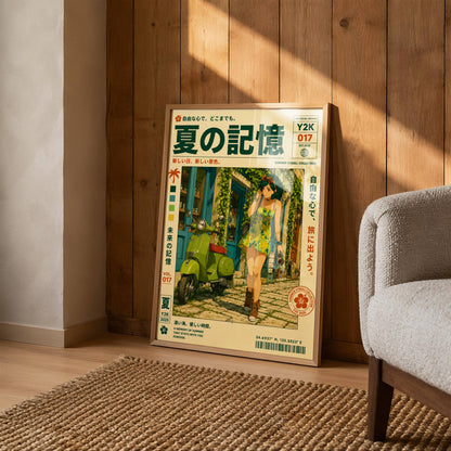 Lime Vespa Summer Days – Y2K Mediterranean Girl Poster, Coastal Village Escape, Vintage Holiday Aesthetic Wall Art