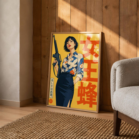 Affiche Femme Japonaise Vintage | Illustration Rétro Style Pop Art | Décoration Murale Inspirée du Japon