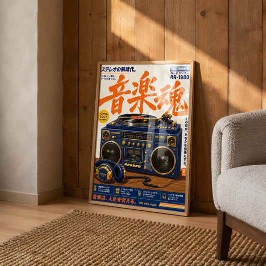 Affiche Chaîne Hi-Fi Vintage | Musique Rétro Japonaise | Décoration Murale Audio & Vinyle
