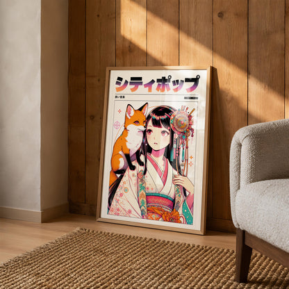 Japanese Fox Spirit Anime Poster | Kitsune Wall Art Print
