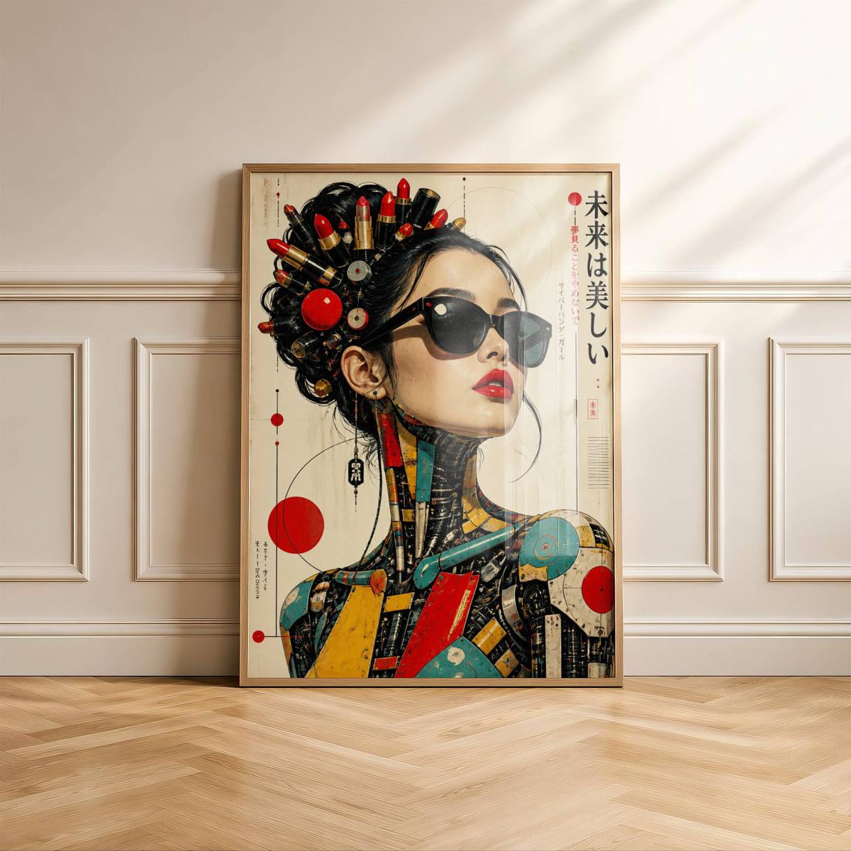 Affiche Femme Cyberpunk Japonaise | Portrait Futuriste | Poster Mode Avant-Garde | Art Mural Sci-Fi | Décoration Contemporaine