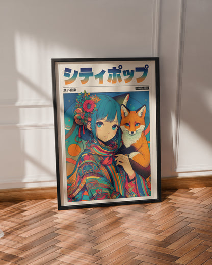 Japanese Fantasy Kitsune Poster | Anime Room Decor