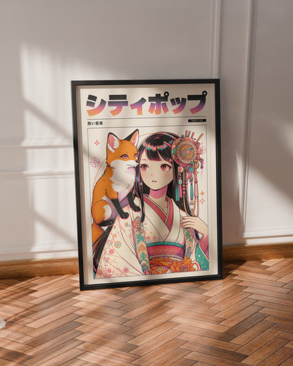 Japanese Fox Spirit Anime Poster | Kitsune Wall Art Print