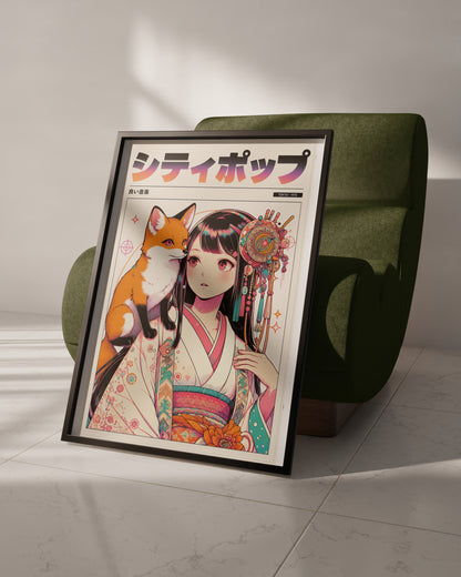 Japanese Fox Spirit Anime Poster | Kitsune Wall Art Print