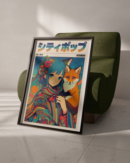 Japanese Fantasy Kitsune Poster | Anime Room Decor