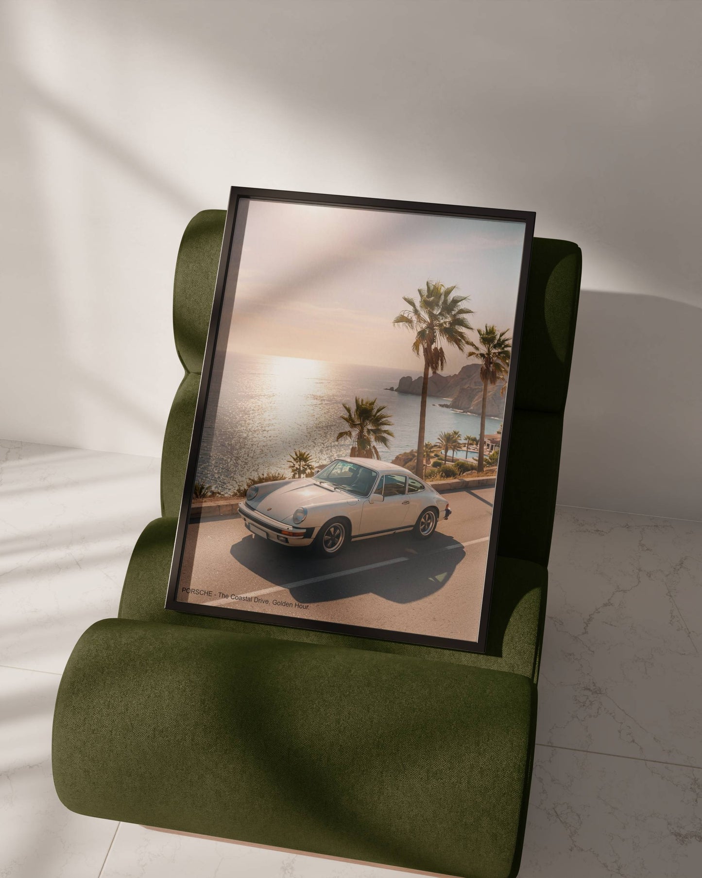 Affiche Porsche Vintage sur Route Côtière – Riviera Méditerranéenne & Évasion Automobile | Poster Sunset Premium