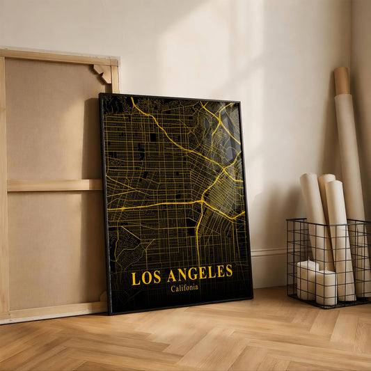 Vintage Gold City Map Poster – Los Angeles Californie Street Map Print, Black & Gold Wall Art, Boho Modern Home Decor