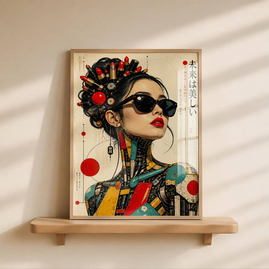 Affiche Femme Cyberpunk Japonaise | Portrait Futuriste | Poster Mode Avant-Garde | Art Mural Sci-Fi | Décoration Contemporaine