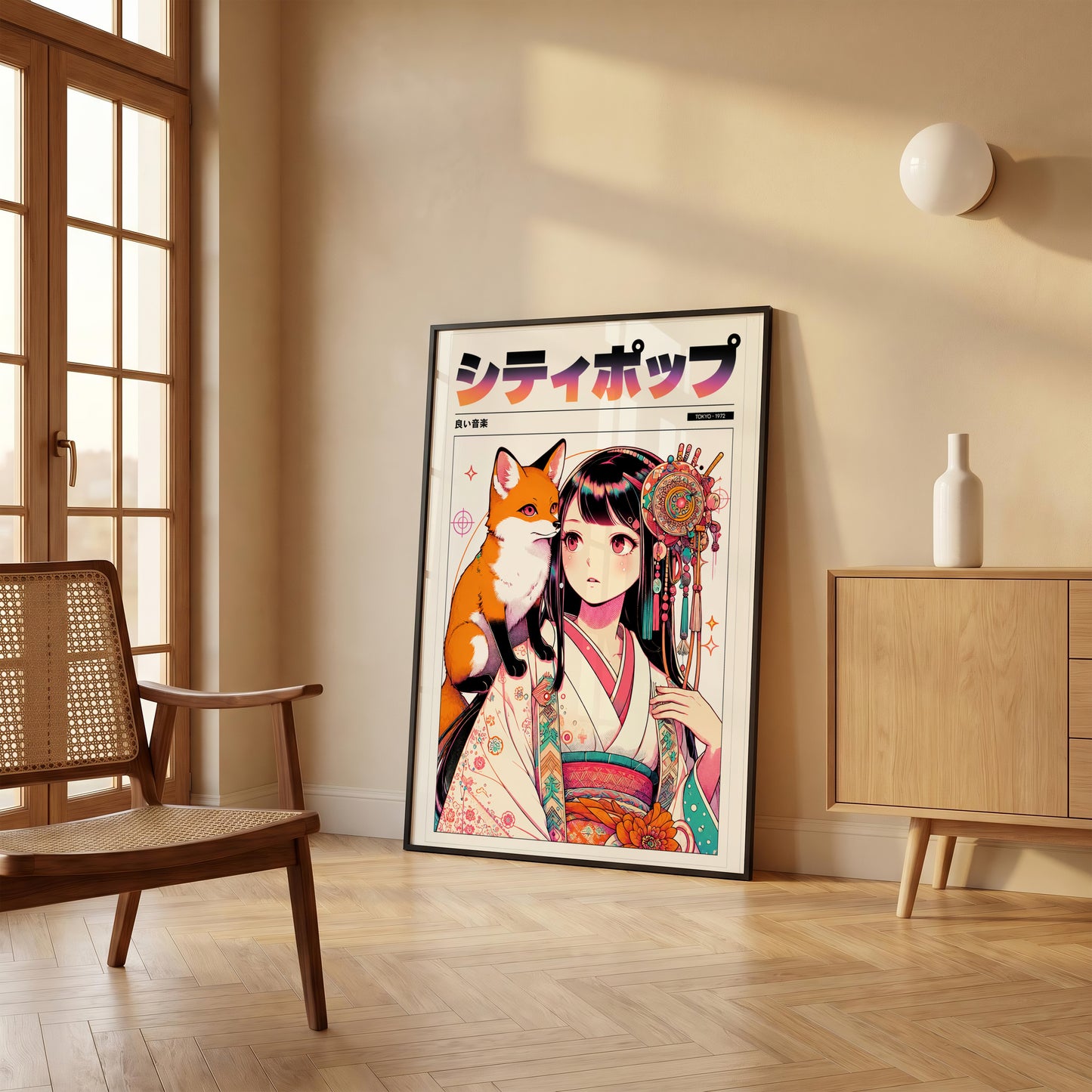 Japanese Fox Spirit Anime Poster | Kitsune Wall Art Print