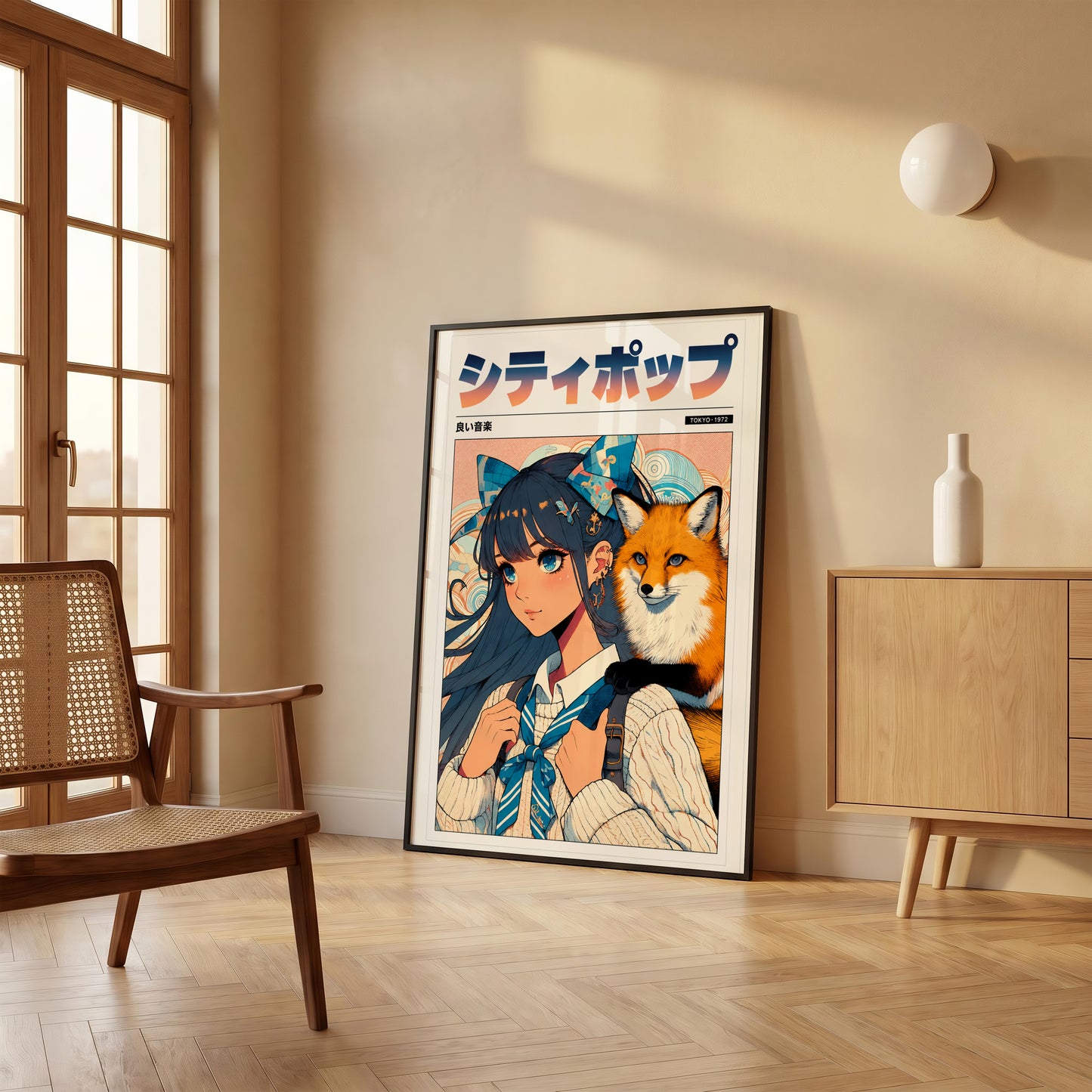 Kitsune Fox Girl Poster | Japanese Anime Wall Decor