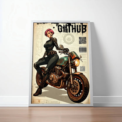Affiche cyberpunk motarde #3 – poster sci-fi féminin