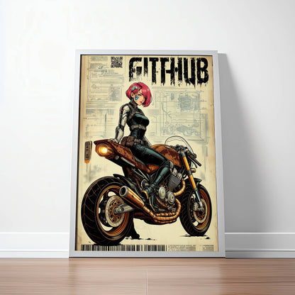 Affiche cyberpunk motarde #5 – illustration futuriste moto