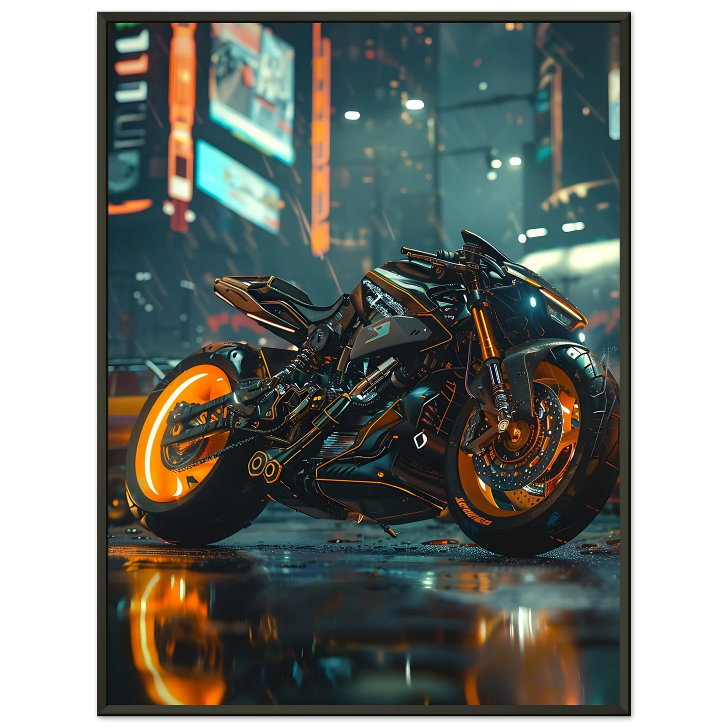 🏍️🏁🔧 Moto Cyberpunk Série futuriste #️⃣18  - (Affiche encadrée métal) - Aura Studio Déco