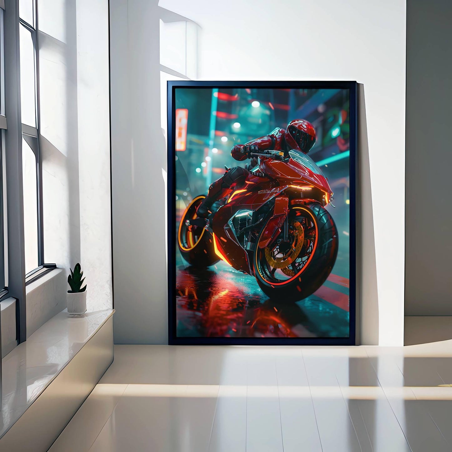 🏍️🏁🔧 Moto Cyberpunk Série futuriste #️⃣7  - (Affiche encadrée métal) - Aura Studio Déco
