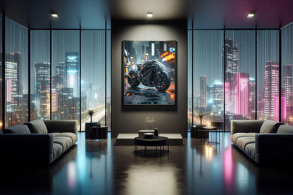 🏍️🏁🔧 Moto Cyberpunk Série futuriste #️⃣13  - (Affiche encadrée métal) - Aura Studio Déco