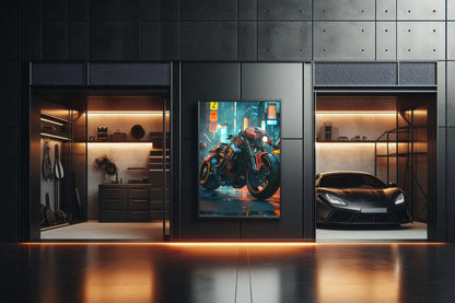 🏍️🏁🔧 Moto Cyberpunk Série futuriste #️⃣9  - (Affiche encadrée métal) - Aura Studio Déco
