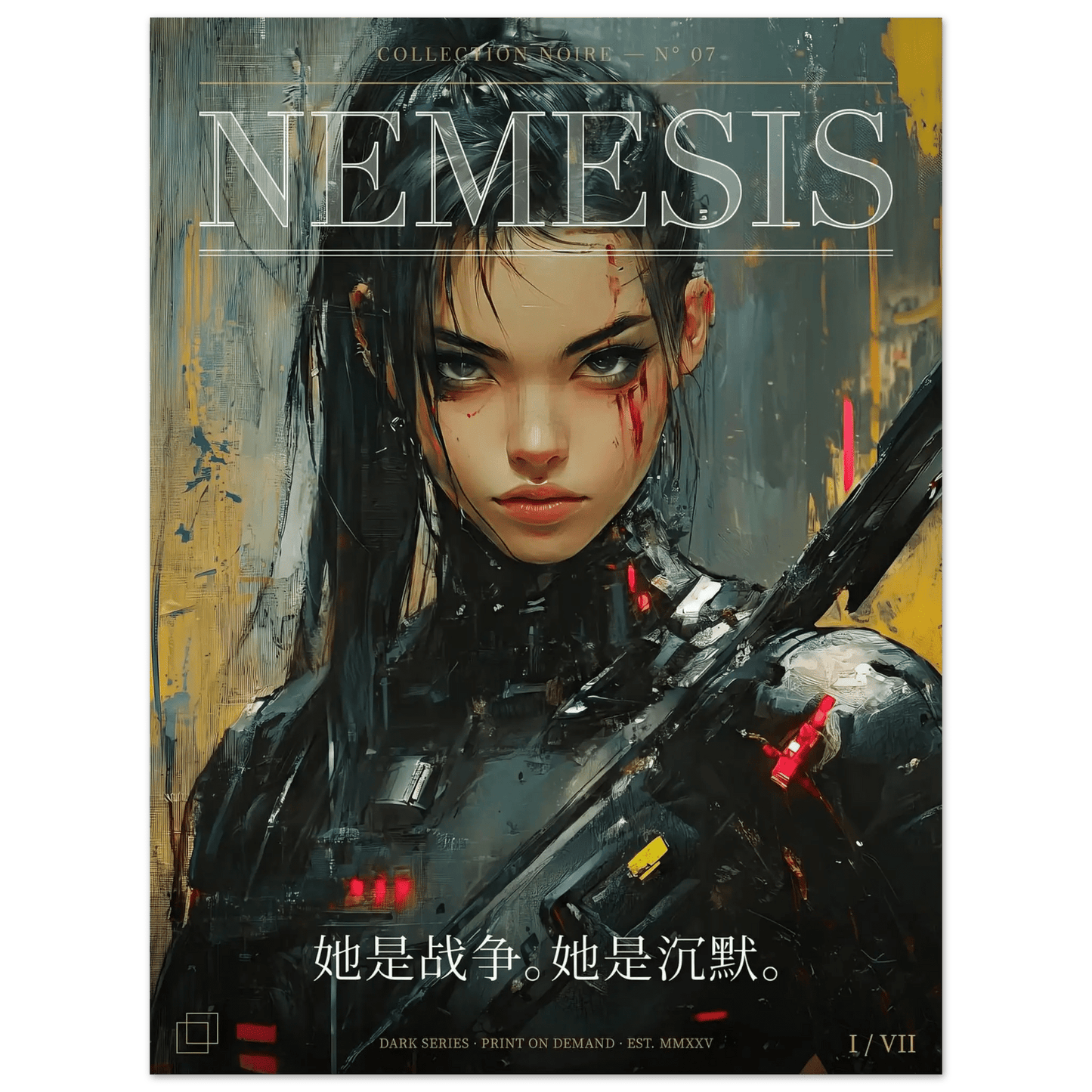 ☣️🧬 Série limitée Art Cyberpunk - Poster Cybergirl Nemesis - Aura Studio Déco