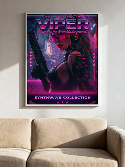 ☣️🧬 Série limitée Art Cyberpunk - Poster Cybergirl Viper - Aura Studio Déco