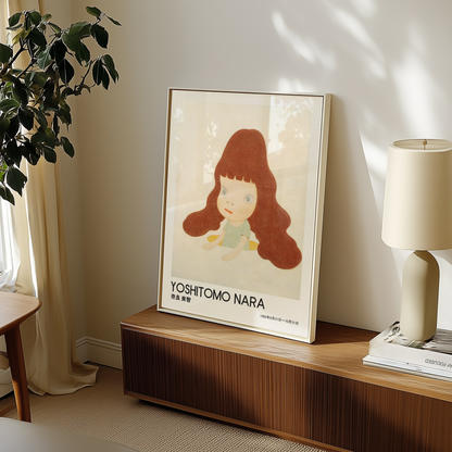 Yoshitomo Nara Red Haired Girl Poster, Japanese Art Print, Contemporary Wall Art, Kawaii Girl Artwork, Minimalist Room Decor