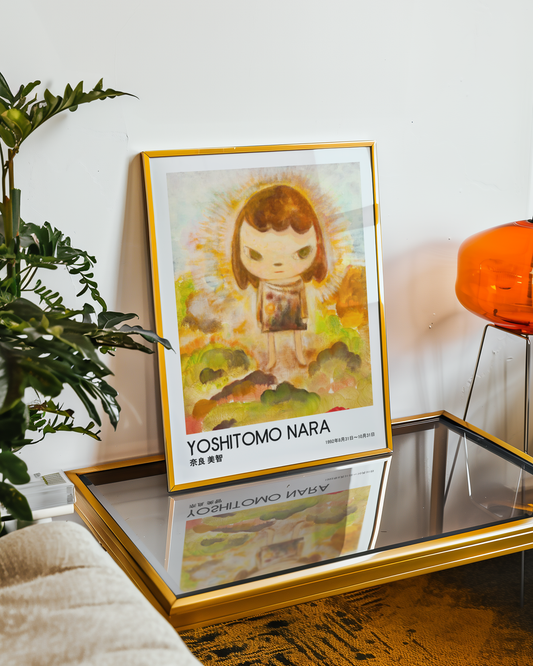 Yoshitomo Nara Girl in Colorful Landscape Poster, Brown Haired Girl Japanese Art Print, Contemporary Wall Decor