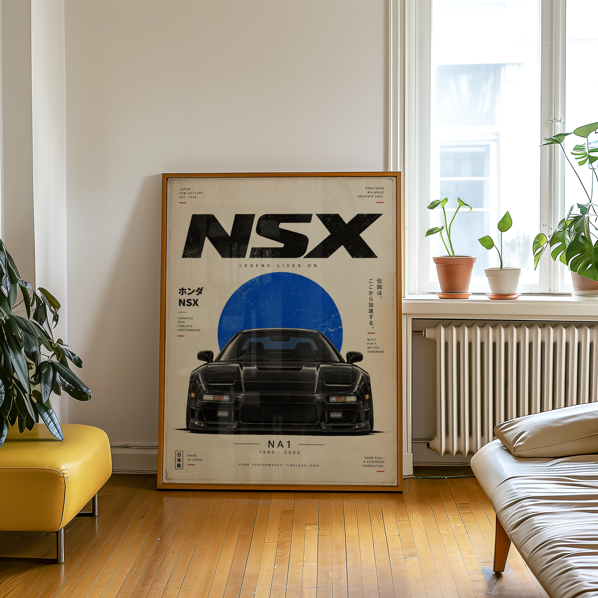 Black Japanese Sports Car Poster, Minimalist 90s JDM Print, Retro Supercar Wall Art, Pop Up Headlight Automotive Decor