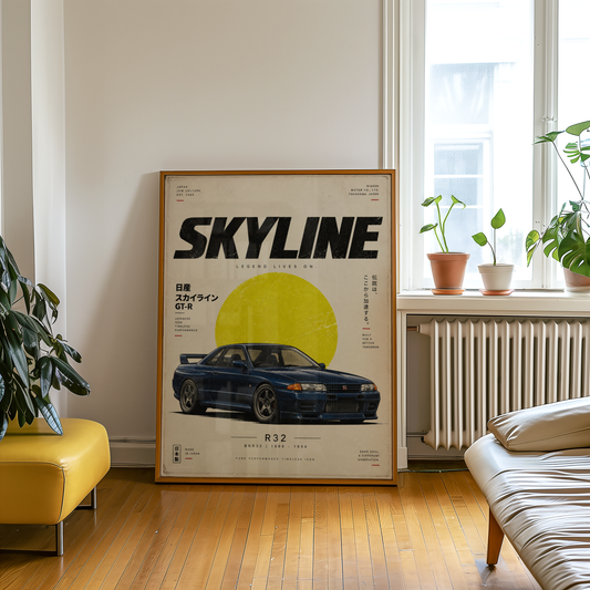 Blue Japanese Racing Car Poster, 90s JDM Wall Art, Retro Performance Coupe Print, Minimalist Motorsport Garage Decor