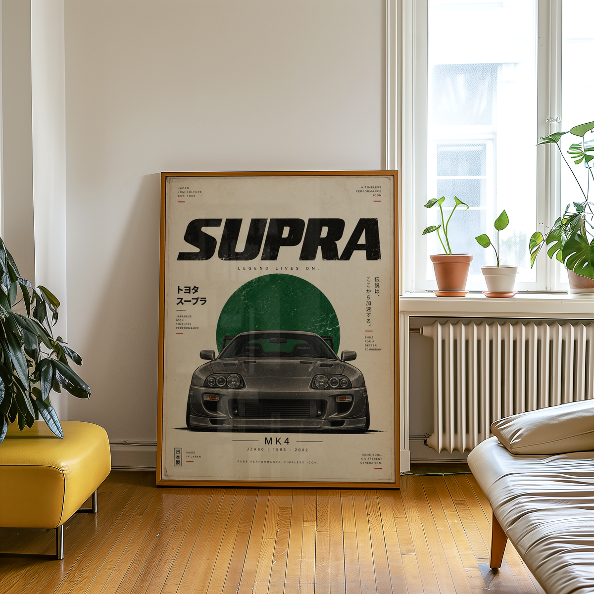 Japanese Tuner Car Poster, Minimalist 90s JDM Wall Art, Grey Sports Coupe Print, Retro Street Racing Automotive Decor