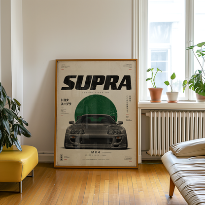 Japanese Tuner Car Poster, Minimalist 90s JDM Wall Art, Grey Sports Coupe Print, Retro Street Racing Automotive Decor