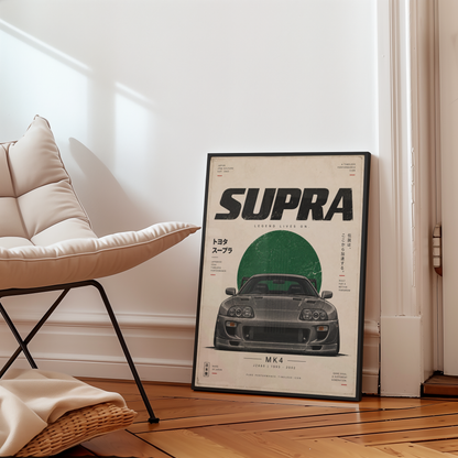 Japanese Tuner Car Poster, Minimalist 90s JDM Wall Art, Grey Sports Coupe Print, Retro Street Racing Automotive Decor
