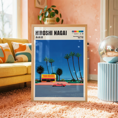 Hiroshi Nagai Pacific Breeze Poster, Japanese Record Store Art, Retro Tokyo Beach Print, JDM Summer Decor, 80s Japan Wall Art