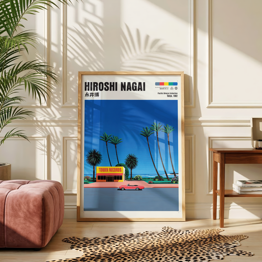 Hiroshi Nagai Pacific Breeze Poster, Japanese Record Store Art, Retro Tokyo Beach Print, JDM Summer Decor, 80s Japan Wall Art