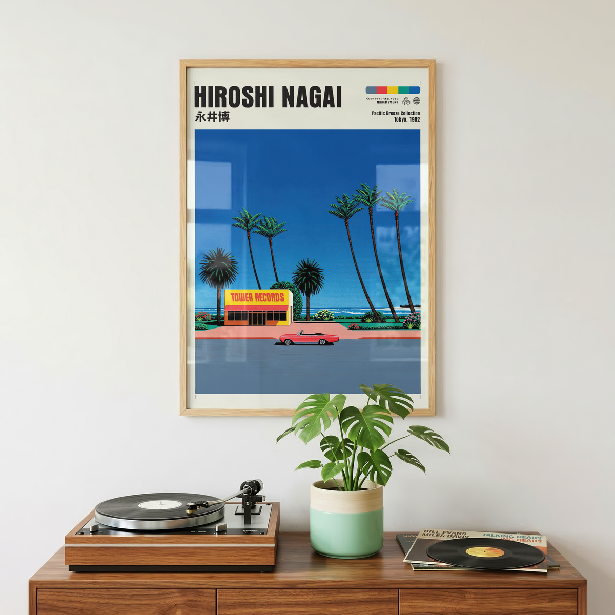 Hiroshi Nagai Pacific Breeze Poster, Japanese Record Store Art, Retro Tokyo Beach Print, JDM Summer Decor, 80s Japan Wall Art