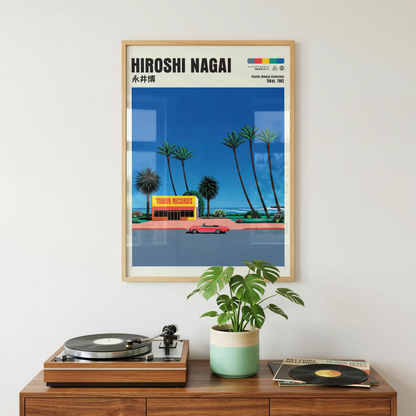 Hiroshi Nagai Pacific Breeze Poster, Japanese Record Store Art, Retro Tokyo Beach Print, JDM Summer Decor, 80s Japan Wall Art
