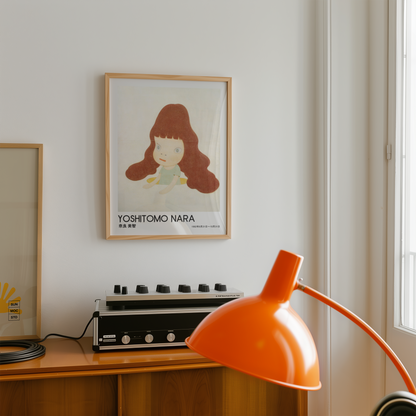 Yoshitomo Nara Red Haired Girl Poster, Japanese Art Print, Contemporary Wall Art, Kawaii Girl Artwork, Minimalist Room Decor