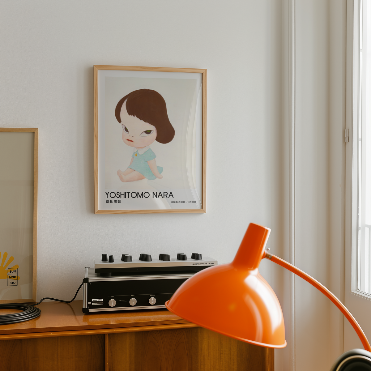 Yoshitomo Nara Seated Girl Poster, Japanese Art Print, Blue Dress Wall Decor, Contemporary Minimalist Girl Artwork